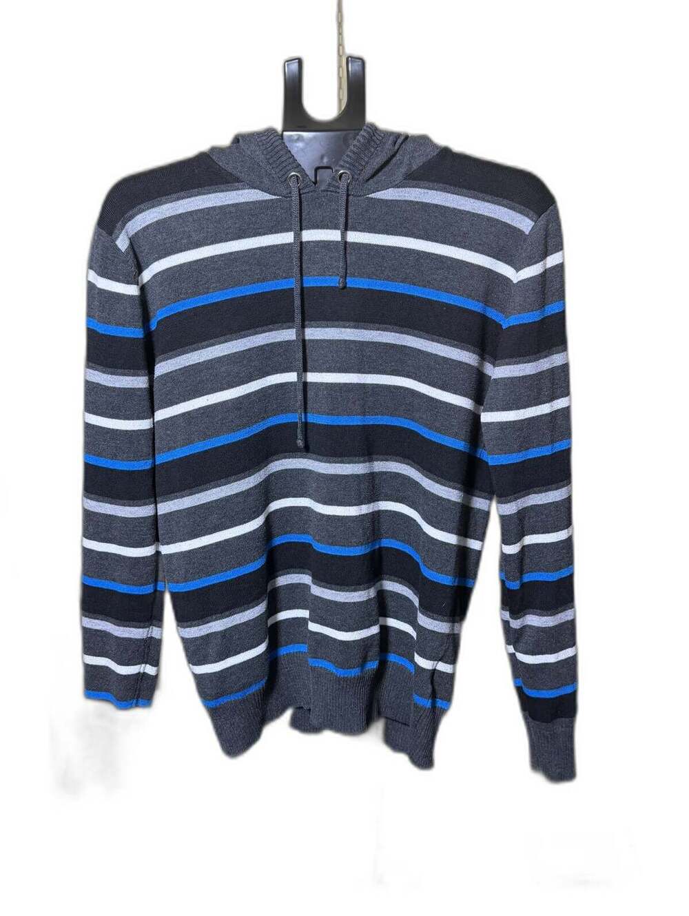 Molokai Surf Co Striped Knit Hoodie Sweater Size L Gray Blue